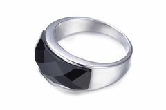 Men's Stylish Silver Ring with Large Black Crystal