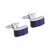 Men's Rectangular Blue Crystal Cuff Links