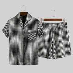 Men's Summer Plaid Printed Pajama Set