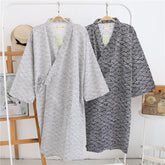 Men's Black/Gray Loose Thin Style Cotton Bathrobe