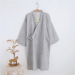 Men's Black/Gray Loose Thin Style Cotton Bathrobe