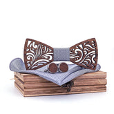Carved Wooden Bow Tie with Cufflinks
