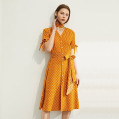 Women's Dot Printed V-Neck High Waist Dress