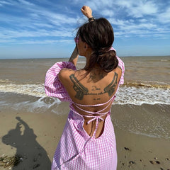 Women's Plaided Puff Sleeve Dress