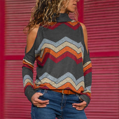 Women's Geometrical Printed Cold Shoulder Pullover