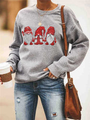Women's Oversize Grey Pullover with Santa Printed