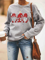 Women's Oversize Grey Pullover with Santa Printed
