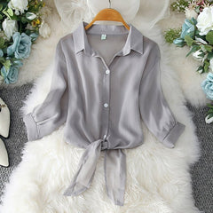 Women's Tie Waist Chiffon Shirt