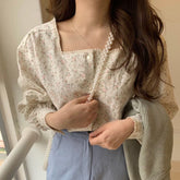 Women's Floral Blouse with Square Collar