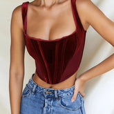 Wine Red Velvet Crop Top for Women