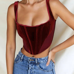 Wine Red Velvet Crop Top for Women