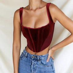 Wine Red Velvet Crop Top for Women