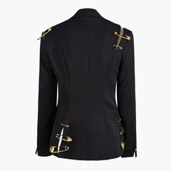 Stylish Black Women's Blazer with Gold Detailing
