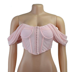 Women's Mesh Off Shoulder Strapless Crop Top