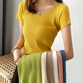 Women's Knitted V-Neck Basic Slim Top