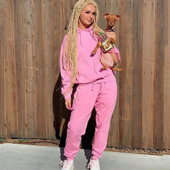 Women's Solid Color Hooded Tracksuit