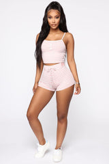 Women's Striped Crop Top and Shorts 2 Pcs Set