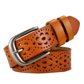 Women's Wide Carved Genuine Leather Belt
