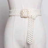 Women's Long Wide Belt with Pearls