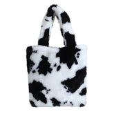 Women's Black and White Plush Tote Bag