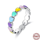 Authentic 925 Sterling Silver Rainbow Heart Ring