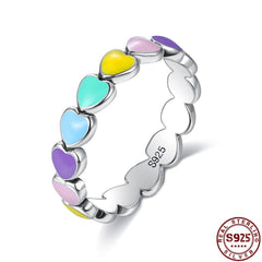 Authentic 925 Sterling Silver Rainbow Heart Ring