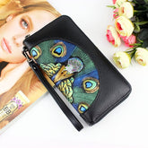 Fashionable Women's Wallet Made of Genuine Leather with a Picture of a Peacock
