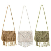 Women's Fringe Datail Woven Rattan Handbag