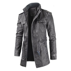 Men's Casual Long Leather Jacket