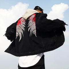 Men's Denim Jacket with Wings Embroidery