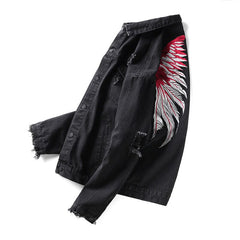 Men's Denim Jacket with Wings Embroidery