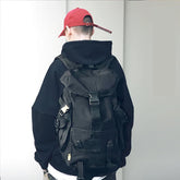 Street Style Men's Black Backpack with Buckles