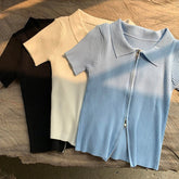 Women's Polo Collar Slim Knitted Top