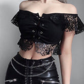 Women's Lace Square Collar Top