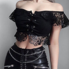 Women's Lace Square Collar Top