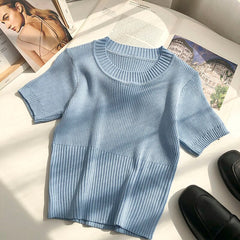Women's Short Sleeved Knitted Crop Top