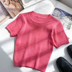 Women's Short Sleeved Knitted Crop Top