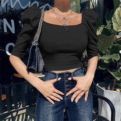 Puff Sleeved Women's Top with Square Neck