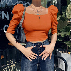 Puff Sleeved Women's Top with Square Neck