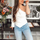One Shoulder White Blouse for Women