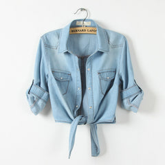 Women's Casual Short Half Sleeved Denim Shirt