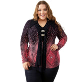 Vintage Plus Size Flare Sleeve Top with Diamonds Decoration