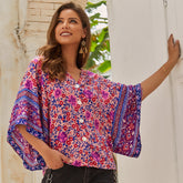 V-Neck Women's Blouse in Vintage Style