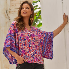 V-Neck Women's Blouse in Vintage Style