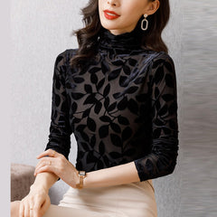 Women's Velvet Leaves Sheer Blouse