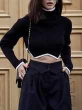 Mock Neck Contrast Trim Cropped Sweater