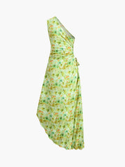Greeness Floral Zippered Pleat Long Dress