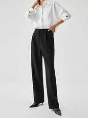 Straight Leg Pleated Cropped Pants