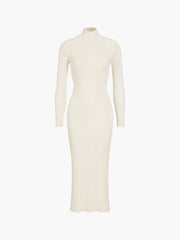 Slit Mock Neck Ribbed Knit Midi Sweater Dress