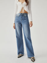 Middle Waist Denim Washed Pocket Jeans